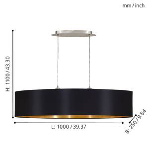 Suspension Maserlo III Tissu / Acier - 2 ampoules - Noir / Doré - Largeur : 100 cm