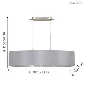 Suspension Maserlo III Tissu / Acier - 2 ampoules - Argenté - Largeur : 100 cm