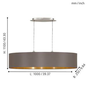 Pendelleuchte Maserlo III Webstoff / Stahl - 2-flammig - Taupe / Gold - Breite: 100 cm