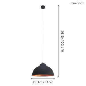 Hanglamp Truro staal - 1 lichtbron - Zwart