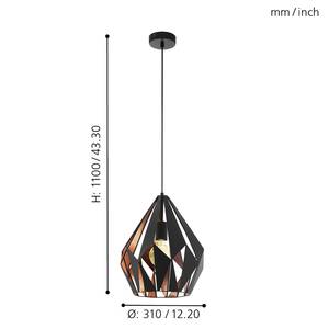 Hanglamp Carlton I staal - 1 lichtbron - Zwart/Koperkleurig