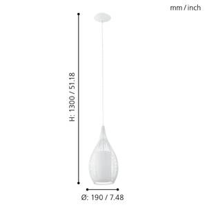 Suspension Razoni Verre / Acier - 1 ampoule - Blanc