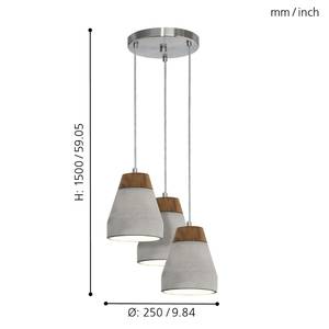 Hanglamp Tarega beton/massief beukenhout - Aantal lichtbronnen: 3