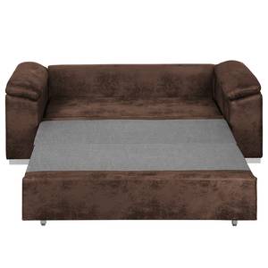 Canapé-lit LATINA avec accoudoir incliné Aspect cuir vieilli - Microfibre Afua: Marron chocolat - Largeur : 210 cm