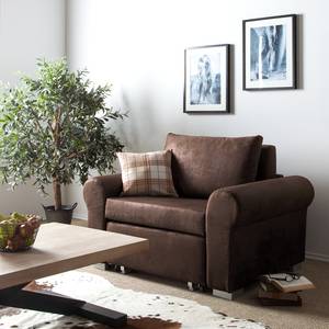 Slaapfauteuil LATINA Basic Country antieke leerlook - Microvezel Afua: Chocoladebruin