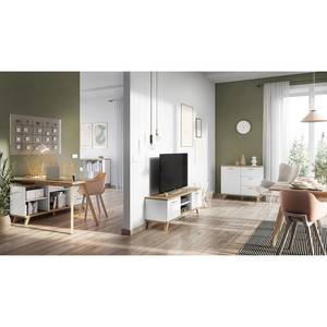 Tv-meubel Neston deels massief eikenhout - Mat wit/Sanremo eikenhouten look