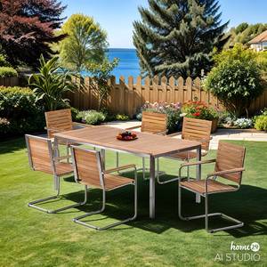 Table et chaises de jardin TEAKLINE 7B Teck massif / Acier inoxydable