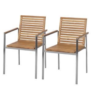 Set di 2 sedie da giardino TEAKLINE Legno di teak massello / Acciaio inox - Teak / Argento