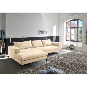 Hoekbank STREAKY BAY met chaise longue Geweven stof Caya: Beige - Longchair vooraanzicht links - Zonder slaapfunctie - Zonder hocker