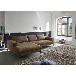 Ecksofa STREAKY BAY mit Longchair Webstoff Caya: Braun - Longchair davorstehend links - Ohne Schlaffunktion - Ohne Hocker