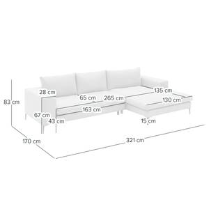 Hoekbank STREAKY BAY met chaise longue Geweven stof Caya: Mintgrijs - Longchair vooraanzicht rechts - Zonder slaapfunctie - Zonder hocker