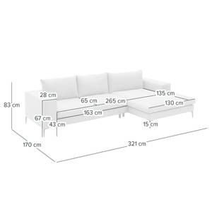 Hoekbank STREAKY BAY met chaise longue Geweven stof Caya: Bruin - Longchair vooraanzicht rechts - Zonder slaapfunctie - Met hocker