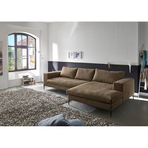 Ecksofa STREAKY BAY mit Longchair Webstoff Caya: Braun - Longchair davorstehend rechts - Ohne Schlaffunktion - Mit Hocker