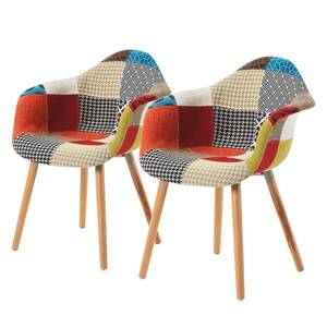 Chaises à accoudoirs Daruvar (lot de 2) Tissu Patchwork / Hêtre massif