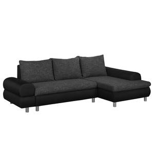 Ecksofa Samuro mit Schlaffunktion - Flachgewebe / Strukturstoff - Schwarz / Grau - Longchair davorstehend rechts