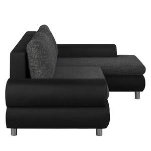 Ecksofa Samuro mit Schlaffunktion - Flachgewebe / Strukturstoff - Schwarz / Grau - Longchair davorstehend rechts