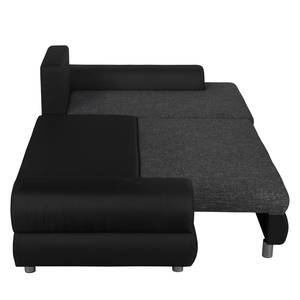 Canapé d'angle Samuro (convertible) Tissage à plat / Tissu structuré - Noir / Gris - Méridienne courte à droite (vue de face)