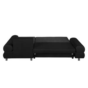 Ecksofa Samuro mit Schlaffunktion - Flachgewebe / Strukturstoff - Schwarz / Grau - Longchair davorstehend rechts