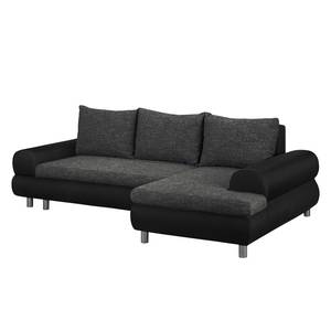 Ecksofa Samuro mit Schlaffunktion - Flachgewebe / Strukturstoff - Schwarz / Grau - Longchair davorstehend rechts