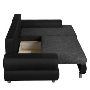 Ecksofa Samuro mit Schlaffunktion - Flachgewebe / Strukturstoff - Schwarz / Grau - Longchair davorstehend rechts