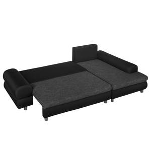 Ecksofa Samuro mit Schlaffunktion - Flachgewebe / Strukturstoff - Schwarz / Grau - Longchair davorstehend rechts