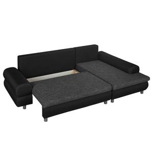 Ecksofa Samuro mit Schlaffunktion - Flachgewebe / Strukturstoff - Schwarz / Grau - Longchair davorstehend rechts