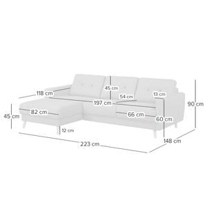 Hoekbank SOLA met chaise longue Geweven stof Luba: Grijs - Longchair vooraanzicht links - Zonder slaapfunctie