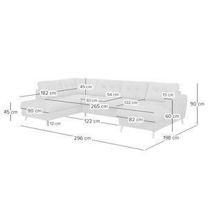 Canapé panoramique SOLA Tissage à plat - Gris - Tissu Luba: Gris - Méridienne courte à droite / longue à gauche (vue de face) - Avec fonction couchage
