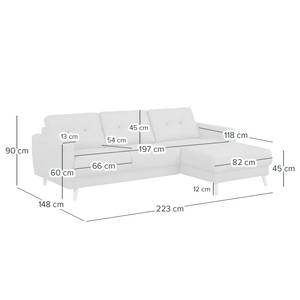 Hoekbank SOLA met chaise longue Stof Luba: Donkerbruin - Longchair vooraanzicht rechts - Zonder slaapfunctie