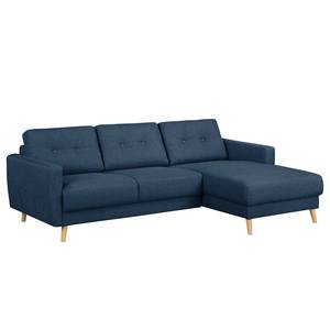 Hoekbank SOLA met chaise longue Stof Luba: Jeansblauw - Longchair vooraanzicht rechts - Zonder slaapfunctie