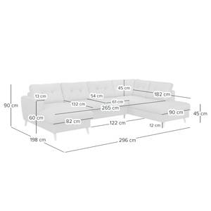 Canapé panoramique SOLA Tissage à plat - Gris - Tissu Luba: Marron clair - Méridienne courte à gauche / longue à droite (vue de face) - Avec fonction couchage