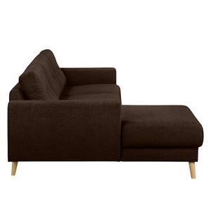 Hoekbank SOLA met chaise longue Stof Luba: Donkerbruin - Longchair vooraanzicht links - Met slaapfunctie