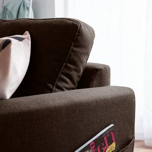 Ecksofa SOLA mit Longchair Webstoff Luba: Dunkelbraun - Longchair davorstehend links - Mit Schlaffunktion