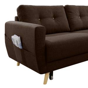 Ecksofa SOLA mit Longchair Webstoff Luba: Dunkelbraun - Longchair davorstehend rechts - Mit Schlaffunktion