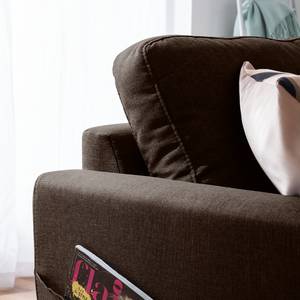 Hoekbank SOLA met chaise longue Stof Luba: Donkerbruin - Longchair vooraanzicht rechts - Met slaapfunctie