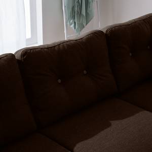 Ecksofa SOLA mit Longchair Webstoff Luba: Dunkelbraun - Longchair davorstehend rechts - Mit Schlaffunktion