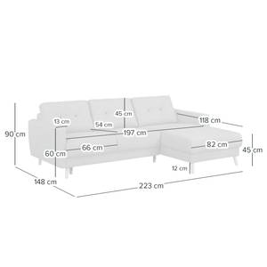 Hoekbank SOLA met chaise longue Stof Luba: Donkerbruin - Longchair vooraanzicht rechts - Met slaapfunctie