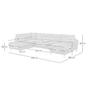 Canapé panoramique SOLA Tissage à plat - Gris - Tissu Luba: Gris - Méridienne courte à droite / longue à gauche (vue de face) - Sans fonction couchage