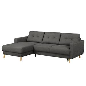 Ecksofa SOLA mit Longchair Webstoff Luba: Basalt - Longchair davorstehend links - Mit Schlaffunktion