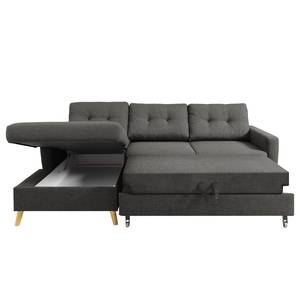 Hoekbank SOLA met chaise longue Stof Luba: Basalt - Longchair vooraanzicht links - Met slaapfunctie