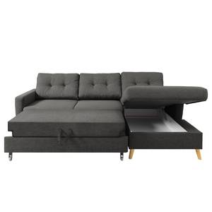 Hoekbank SOLA met chaise longue Stof Luba: Basalt - Longchair vooraanzicht rechts - Met slaapfunctie