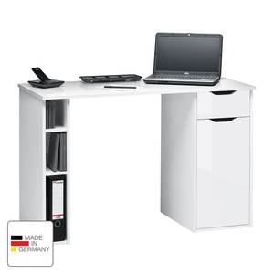 Bureau pour ordinateur Ruiz 2 tiroirs et rangements - Blanc brillant / Blanc froid