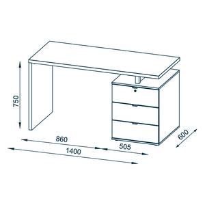 Computertafel Alfrieda met lades - hoogglans wit