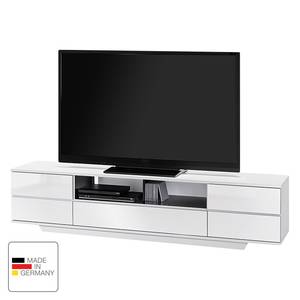 Banc TV Amieka Blanc brillant / Noir - Largeur : 200 cm