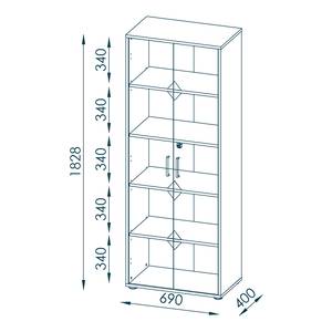 Dossierkast Magic wit/platinagrijs - Hoogte: 183 cm