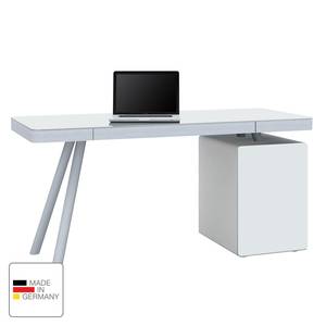 Bureau pour ordinateur Mitaka Verre blanc / Aluminium - Blanc / Argenté mat