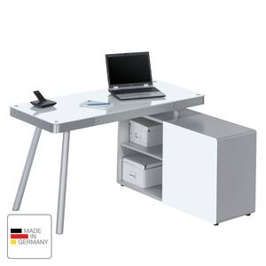 Computertisch Suita Weißglas / Aluminium - Weiß / Silber Matt