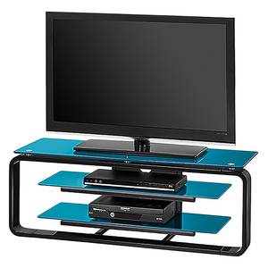 Meuble TV Rack Jared I Noir / Verre bleu pétrole - Largeur : 110 cm