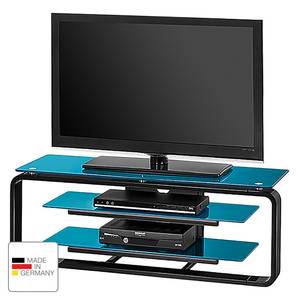 Tv-rek Jared I Zwart/petrolblauw glas - Breedte: 110 cm