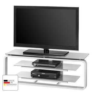 Meuble TV Rack Jared I Blanc / Verre gris platine - Largeur : 110 cm